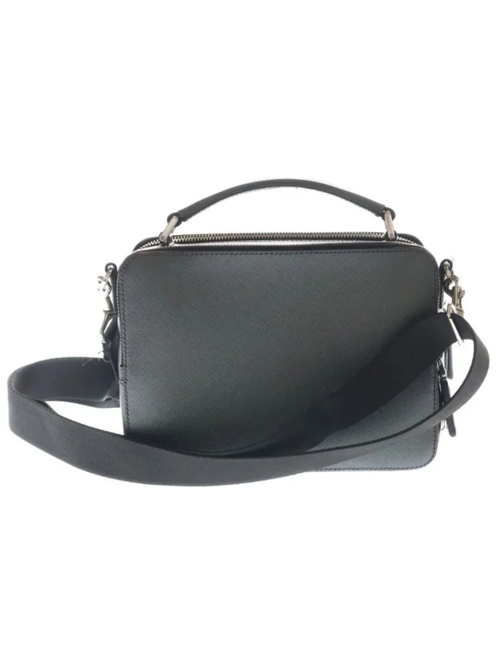 Prada Saffiano 2-Way Shoulder Bag Dark Gray Leather Silver